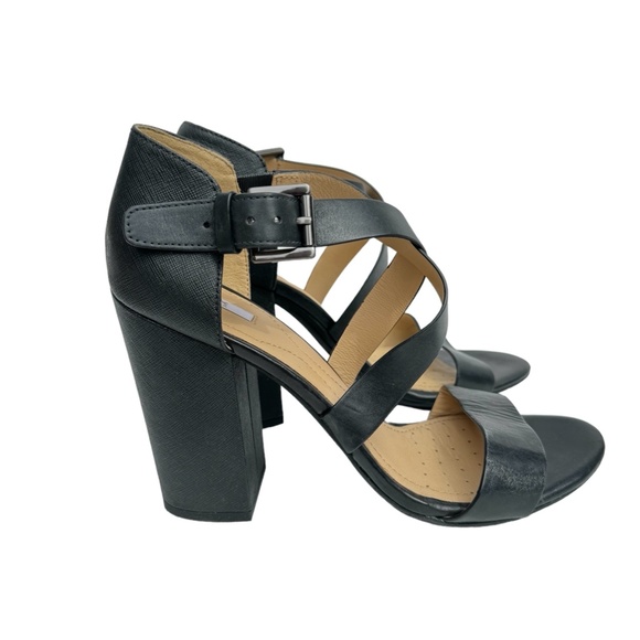 GEOX • Block heel black leather sandals • Size 8 - Picture 3 of 5